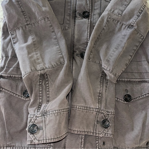 Levi’s Military Field Jacked Size Medium Grey Brown 5 Pocket Women’s Hooded - Picture 7 of 11